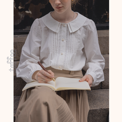 【2color】海辺の記憶を抱く二重襟ブラウス《Z01171》