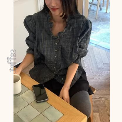 【3color】フリル×キャンディ袖のクラシックシャツ《Z01361》