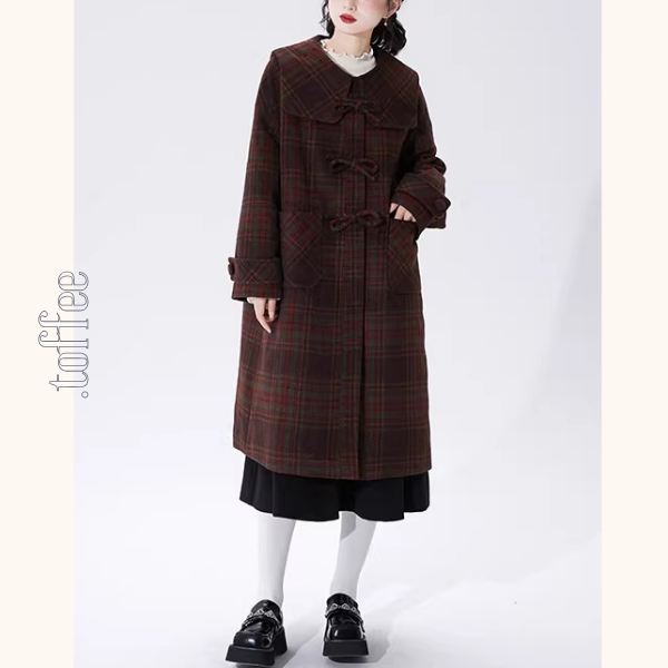 リボン留めタータンのAラインセーラーコート《Z01356》