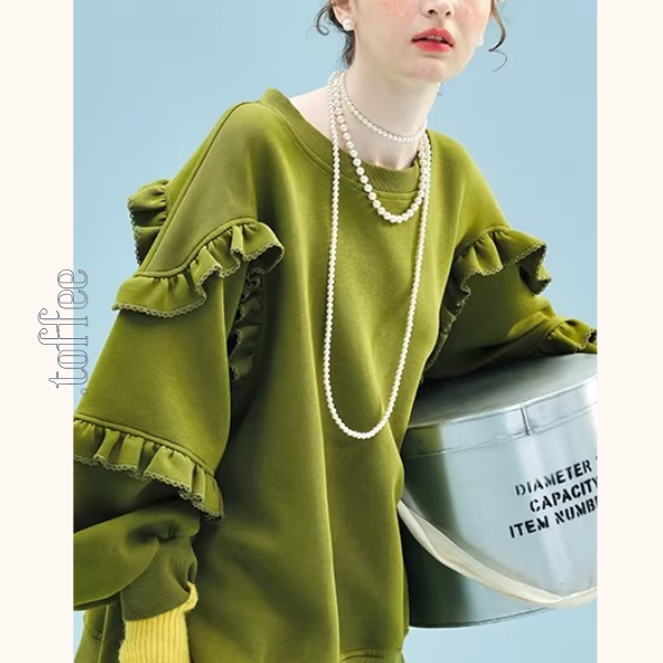 【2color】ティアード袖フリルの甘辛スウェット《Z01351》