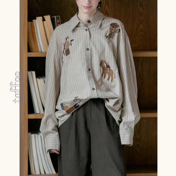 動物アップリケのストライプシャツ《Z01137》