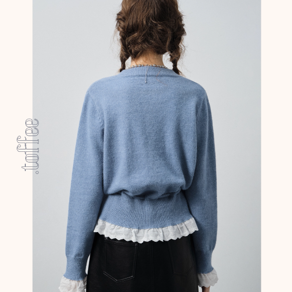 【2color】レース裾と蝶結びが可愛い＊ショートニットカーディガン《Z01189》