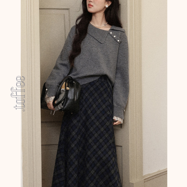 【3color】星降る午後のレース襟ニット《Z01142》