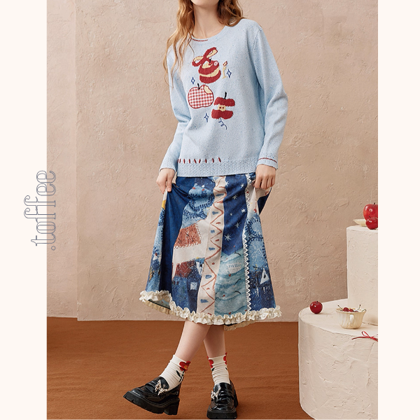 レトロプリント切替フレアスカート《Z01103》