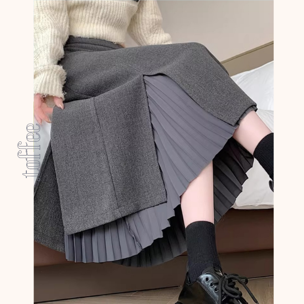 プリーツ重ねのミモレ丈ペンシルスカート《Z01338》