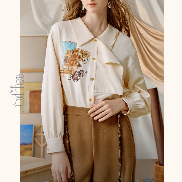 ひまわりの詩を纏うアップリケシャツ《Z01127》