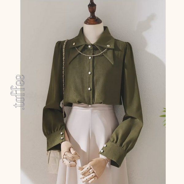 チェーン襟が映える二重襟コーデュロイシャツ《Z01229》