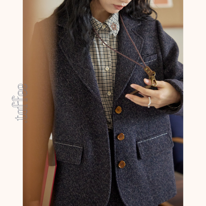 ミドル丈ジャケット＆プリーツスカートのウールセットアップ　Z00559