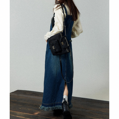 フリンジデニムジャンパースカート X-368