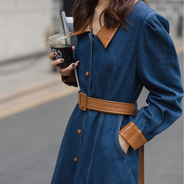 異素材ミックスバイカラーデニムワンピース　AU-225