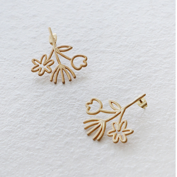 フラワーラインアートピアス X-165