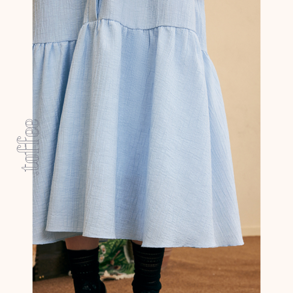 レースカラーブルーワンピース　Z00528