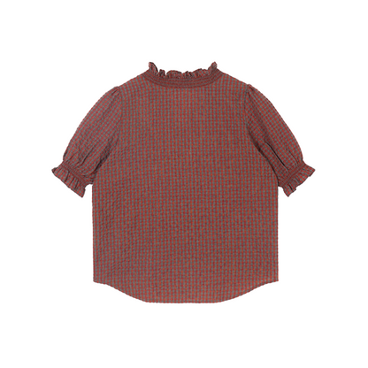 フリルネックチェック柄ブラウス《Z00822》