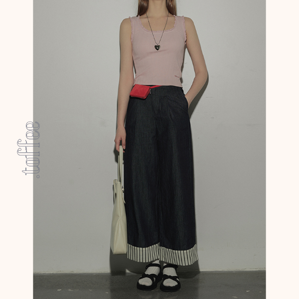 ストライプヘムワイドデニムパンツ　Z00394