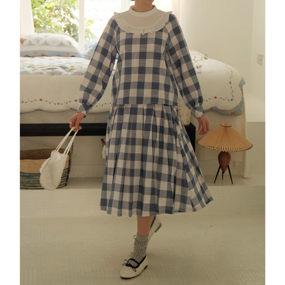 チェック柄ドールカラーブラウス＆スカートセットアップ Z00085