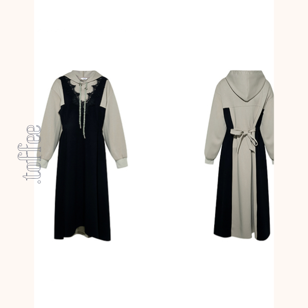 レイヤード風フード付きロングワンピース　Z00532