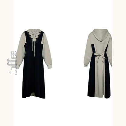 レイヤード風フード付きロングワンピース　Z00532