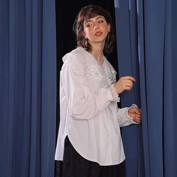妖精の語る詩：芸術的刺繍レースのクラシカルブラウス 《C0203》