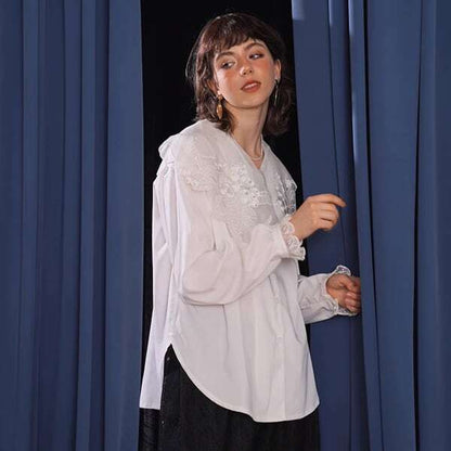 妖精の語る詩：芸術的刺繍レースのクラシカルブラウス 《C0203》