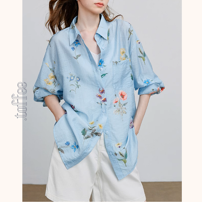 【2color】花柄プリントルーズシャツ《Z00932》