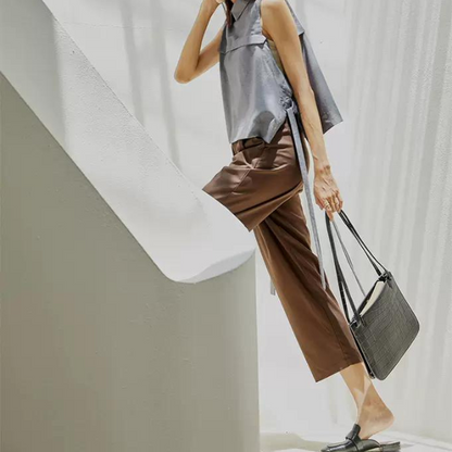 エッジボタンステッチクロップドパンツ w-013