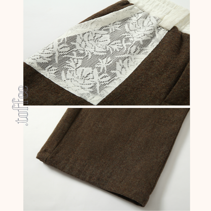 レースパッチワークウールパンツ 《Z00637》