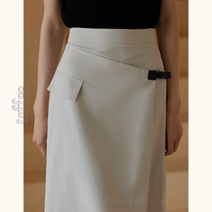 斜め前立てスカートミモレ丈スカート　Z00425