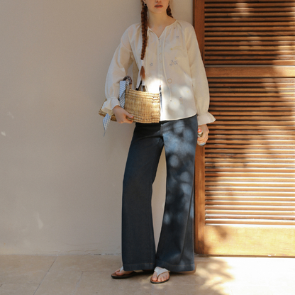 ポニーと星のロマンティック刺繍入りホワイトブラウス《Z00829》