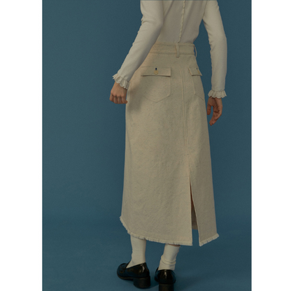 フリンジ付きAラインミモレ丈スカート Z00068