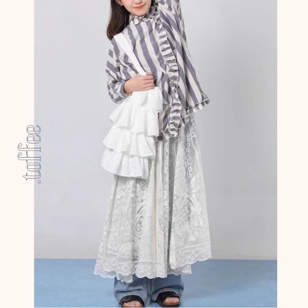 【2color】ストライプ柄フリル装飾シャツ《Z00894》