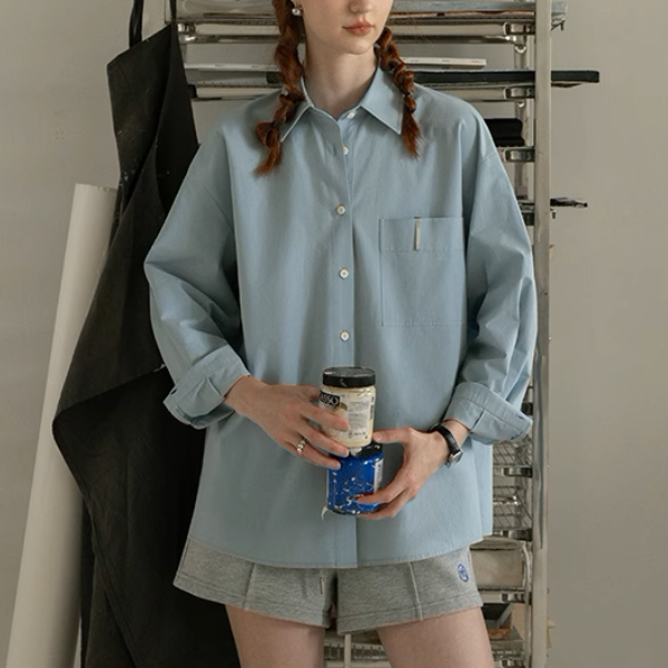 【3color】POLOカラーオーバーサイズ純綿シャツ《Z00883》