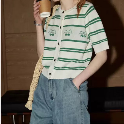 ハートとチェリーの半袖ニット Z00232