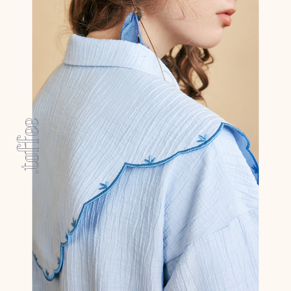 レースカラーブルーワンピース　Z00528