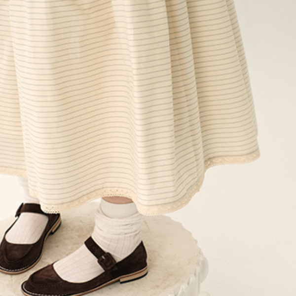 【2color】レトロストライプフリルヘムセットアップ X-263