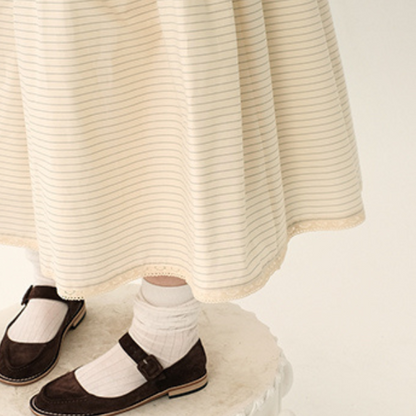 【2color】レトロストライプフリルヘムセットアップ X-263