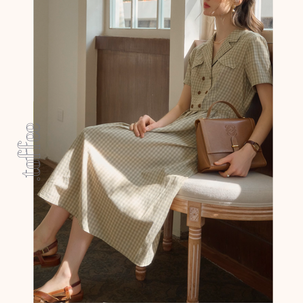 ダブルブレストチェック柄トレンチワンピース《Z00901》