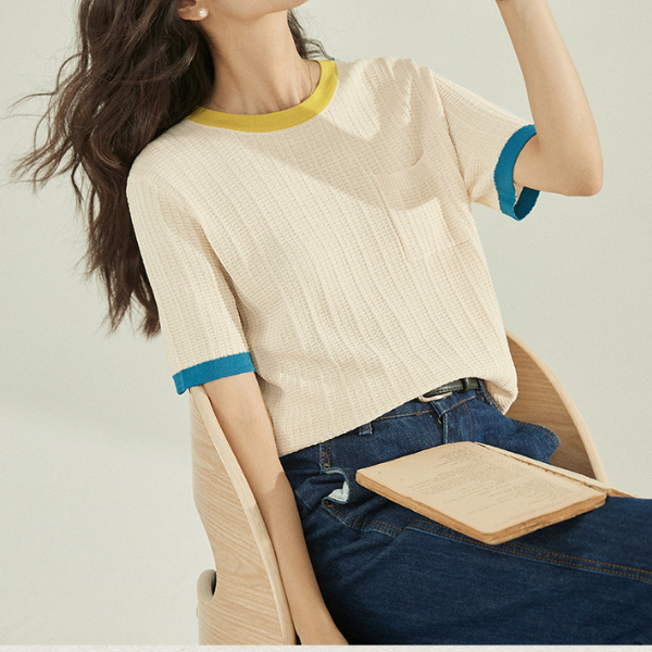 コントラストカラーニットトップス Z00198