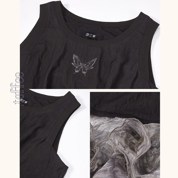 幻想チュールのノースリーブブラックワンピース《Z01061》