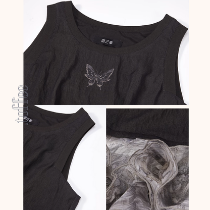 幻想チュールのノースリーブブラックワンピース《Z01061》