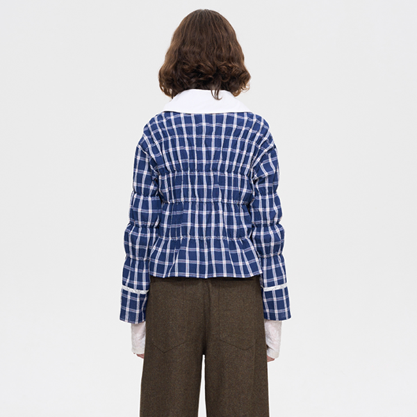 レースディテールチャック柄ブルーシャツ 《Z00636》