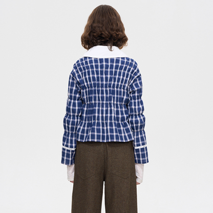 レースディテールチャック柄ブルーシャツ 《Z00636》