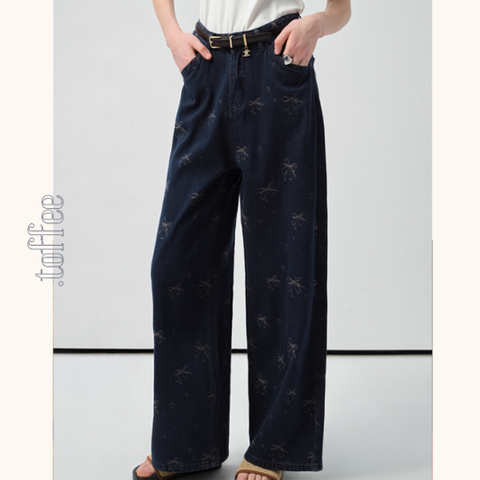 リボンジャガードデニムパンツ《Z00989》