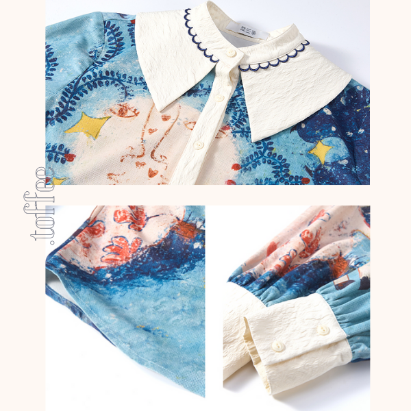 ポニーと星空の油絵プリントシャツ《Z00840》