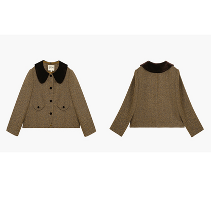 ヘリボーン柄ショートジャケット＆プリーツミディスカートのセットアップ　Z00481