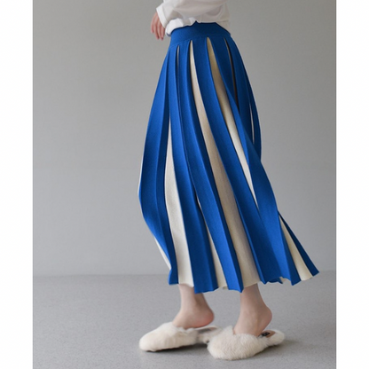 【６color】バイカラープリーツスカート w-079