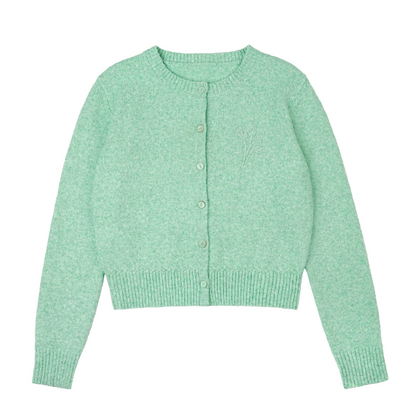 【2color】フラワー刺繍入りリブ編みセットアップカーディガン《Z00831》