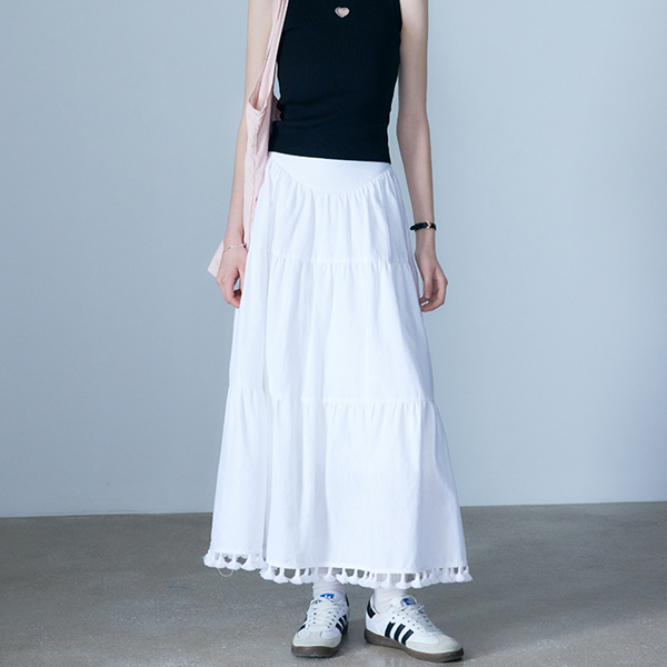 【2color】タッセル付きＡラインロングスカート　Z00331