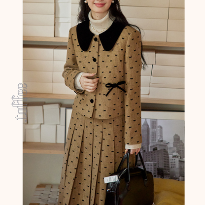 リボンドットショートジャケット＆プリーツスカートセットアップ　《Z00764》