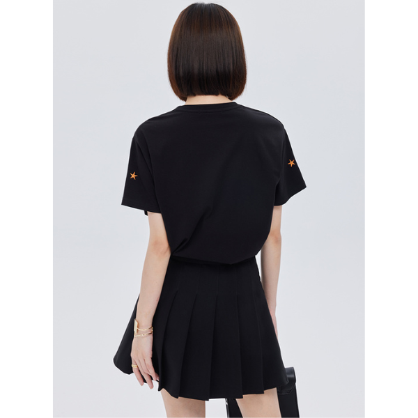 ポニーと星の刺繍入り半袖ニットトップ Z00203