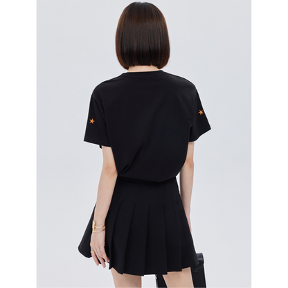 ポニーと星の刺繍入り半袖ニットトップ Z00203